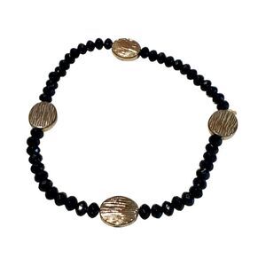 Vintage Anthropologie Faceted Beads With Brushed Beads Bracelet Black & Gold-ton